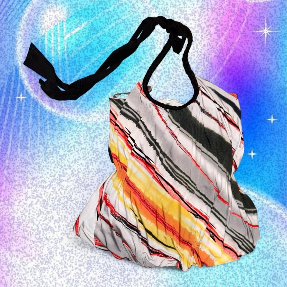 vtg y2k backstage mcbling party girl bubble hem tie neck halter top, sz lg